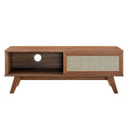 47" Rattan Weave TV Stand with Sliding Door & Cable Management