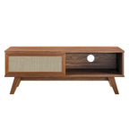 47" Rattan Weave TV Stand with Sliding Door & Cable Management
