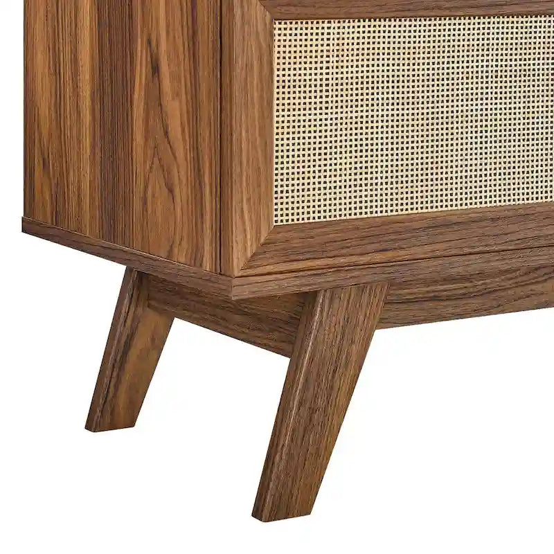 47" Rattan Weave TV Stand with Sliding Door & Cable Management