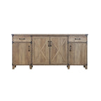 Farmhouse Rustic Oak Four-Door Credenza File Cabinet - 64.7"W x 15.8"D x 29.7"H