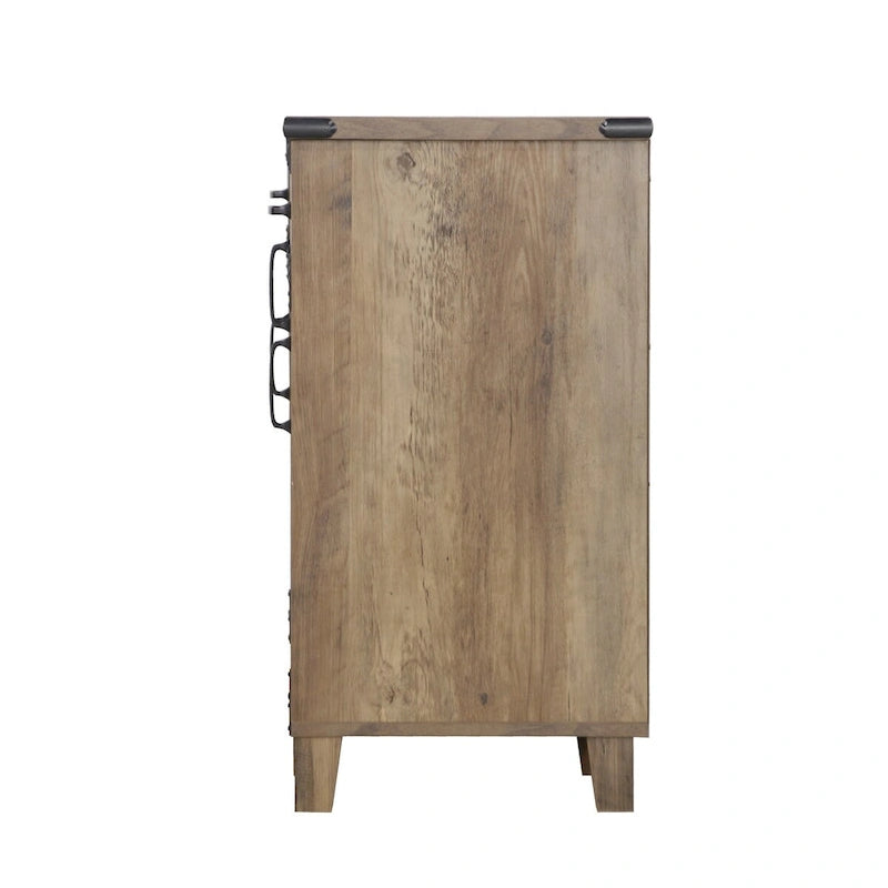 Farmhouse Rustic Oak Four-Door Credenza File Cabinet - 64.7"W x 15.8"D x 29.7"H