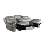 80" Dual Glider Manual Recliner Sofa with Drop-Down Table, USB & Cupholders – Gray Faux Leather