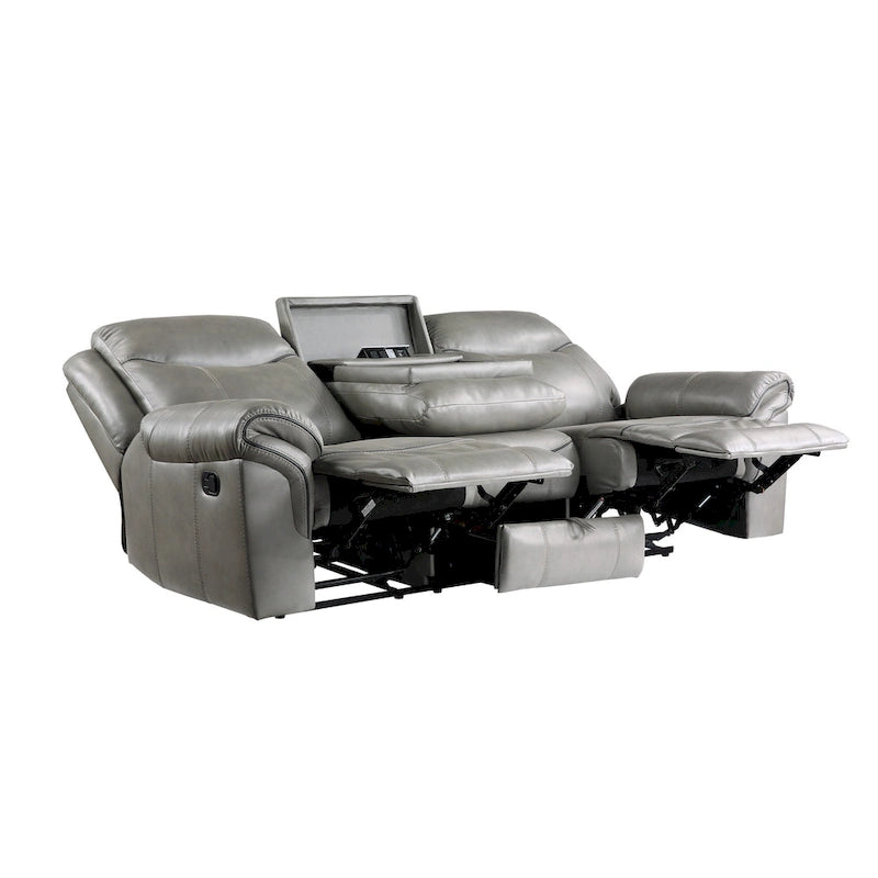 80" Dual Glider Manual Recliner Sofa with Drop-Down Table, USB & Cupholders – Gray Faux Leather