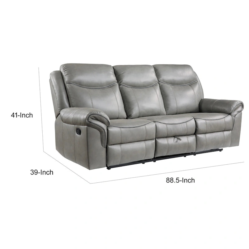 80" Dual Glider Manual Recliner Sofa with Drop-Down Table, USB & Cupholders – Gray Faux Leather