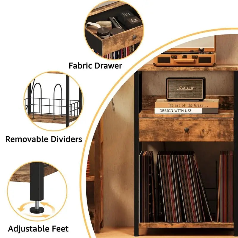 Record Player Stand with Vinyl Storage - 15.7x11.8x27.6
