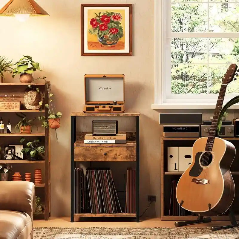 Record Player Stand with Vinyl Storage - 15.7x11.8x27.6