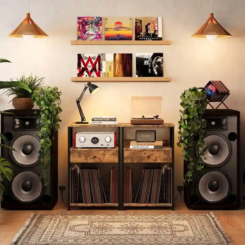 Record Player Stand with Vinyl Storage - 15.7x11.8x27.6