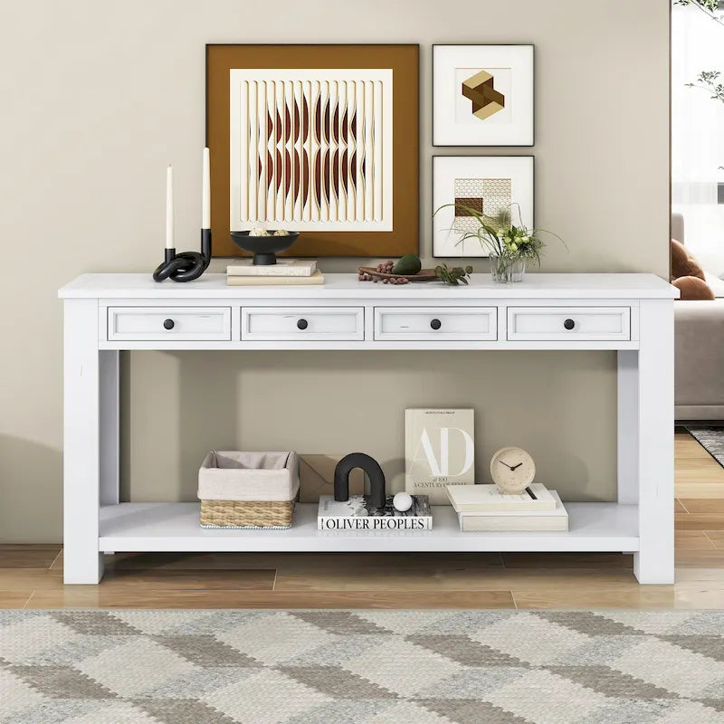 Console Table/Sofa Table with Storage Drawers and Bottom Shelf for Entryway Hallway