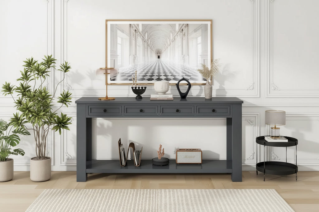 Console Table/Sofa Table with Storage Drawers and Bottom Shelf for Entryway Hallway