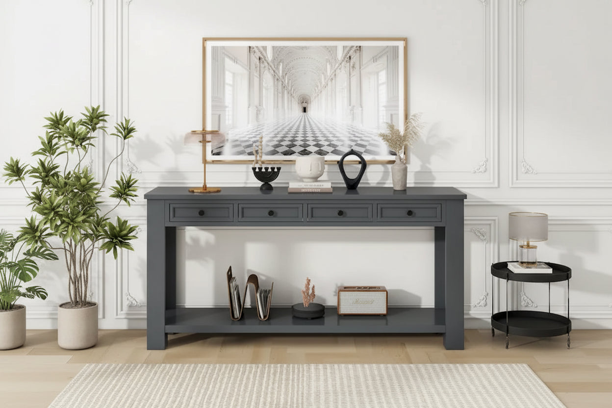 Console Table/Sofa Table with Storage Drawers and Bottom Shelf for Entryway Hallway