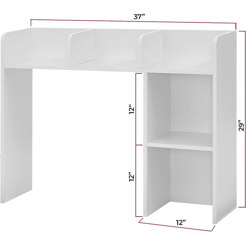 White Desk Hutch Bookshelf with Monitor Opening – Dorm & Office Storage