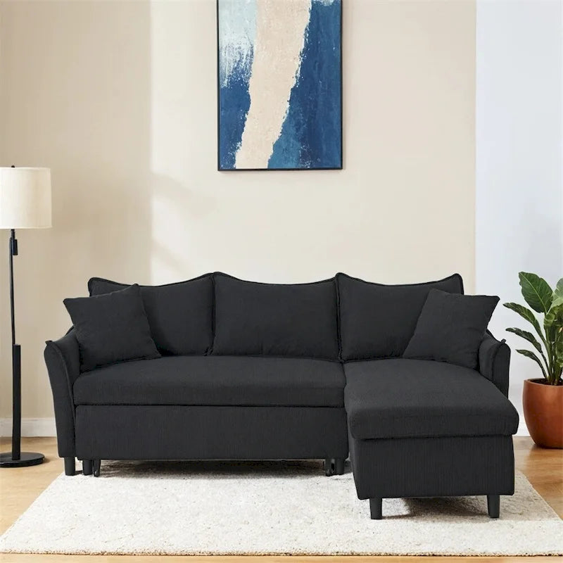 80 Corduroy L-Shaped Sofa Comes With Two Small Throw Pillows