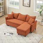 80 Corduroy L-Shaped Sofa Comes With Two Small Throw Pillows