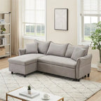 80 Corduroy L-Shaped Sofa Comes With Two Small Throw Pillows