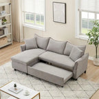 80 Corduroy L-Shaped Sofa Comes With Two Small Throw Pillows