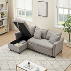 80 Corduroy L-Shaped Sofa Comes With Two Small Throw Pillows