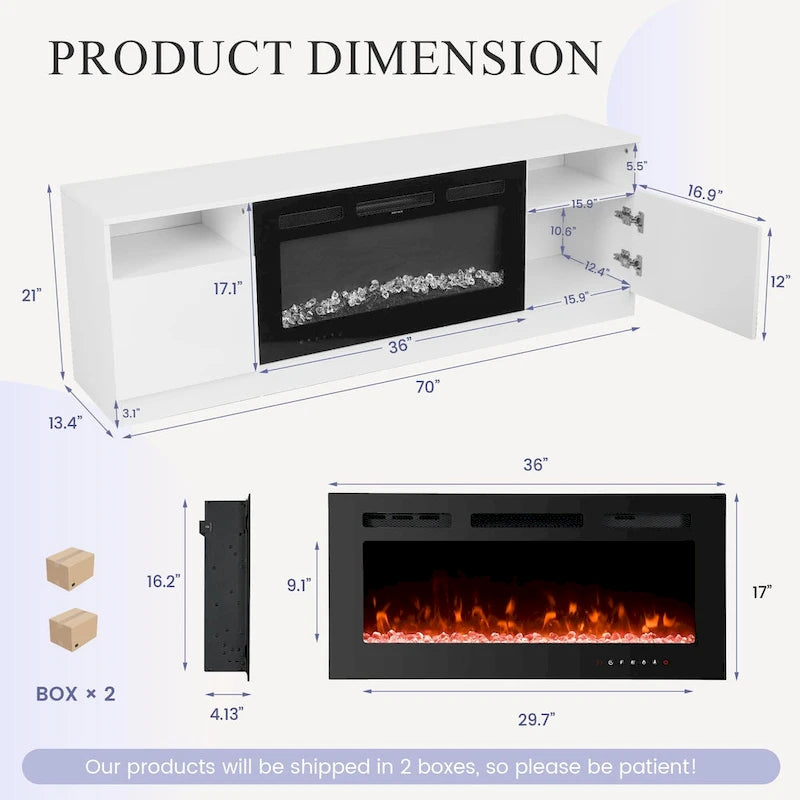 TV Stand with 36 Electric Fireplace, Entertainment Center, and Console for TVs up to 80 for Living Room - 73 inches in width